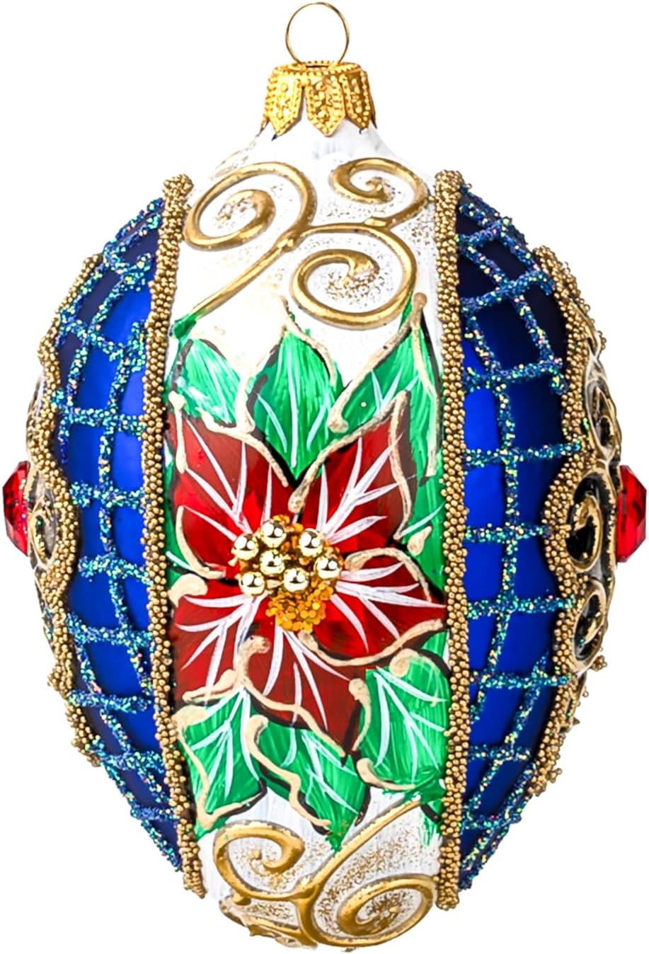 Faberge Egg Hand Blown Glass Christmas Ornaments Balls Sapphire Matte 5 in