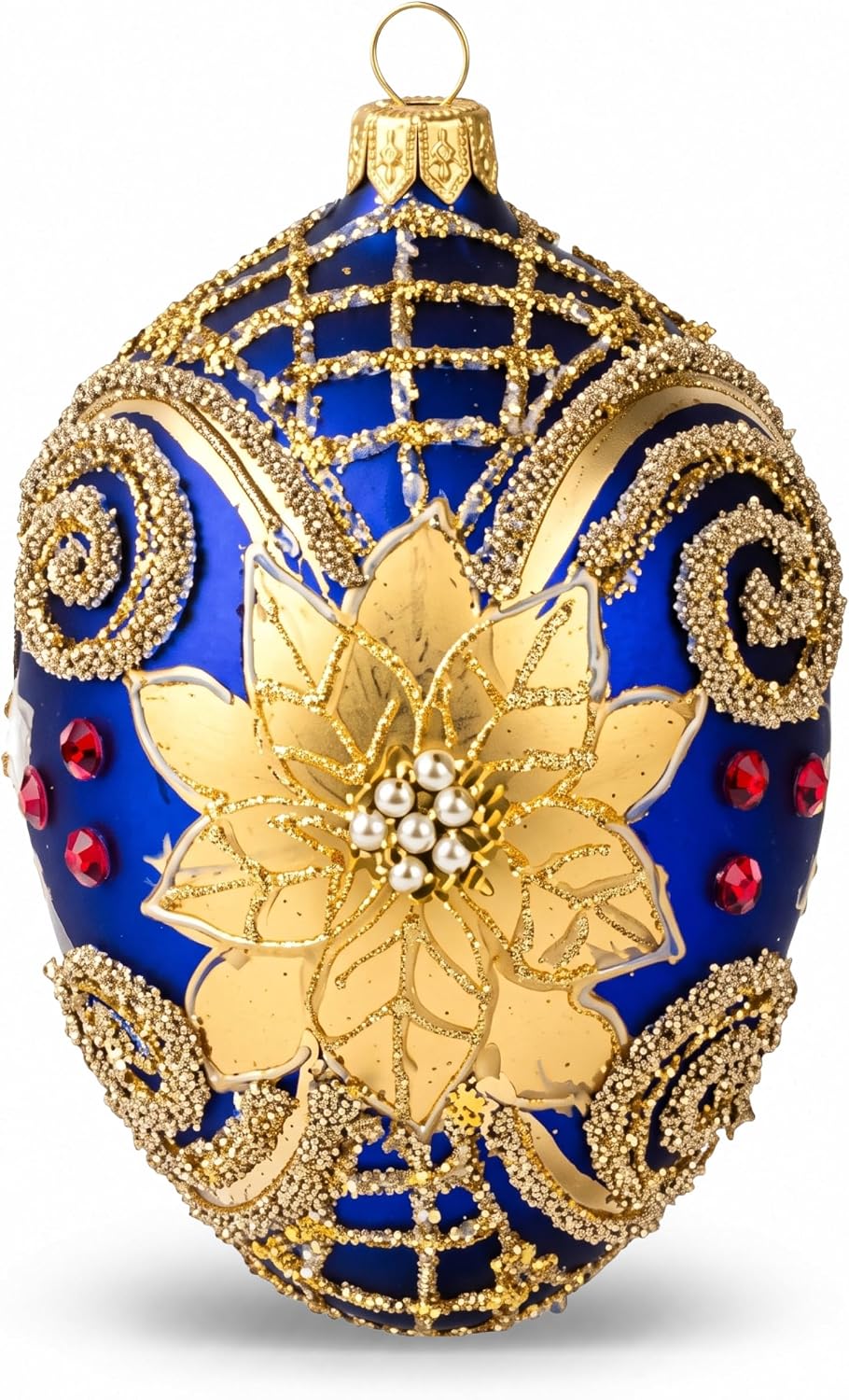 Faberge Egg Hand Blown Glass Christmas Ornaments Balls Sapphire Matte 5 in