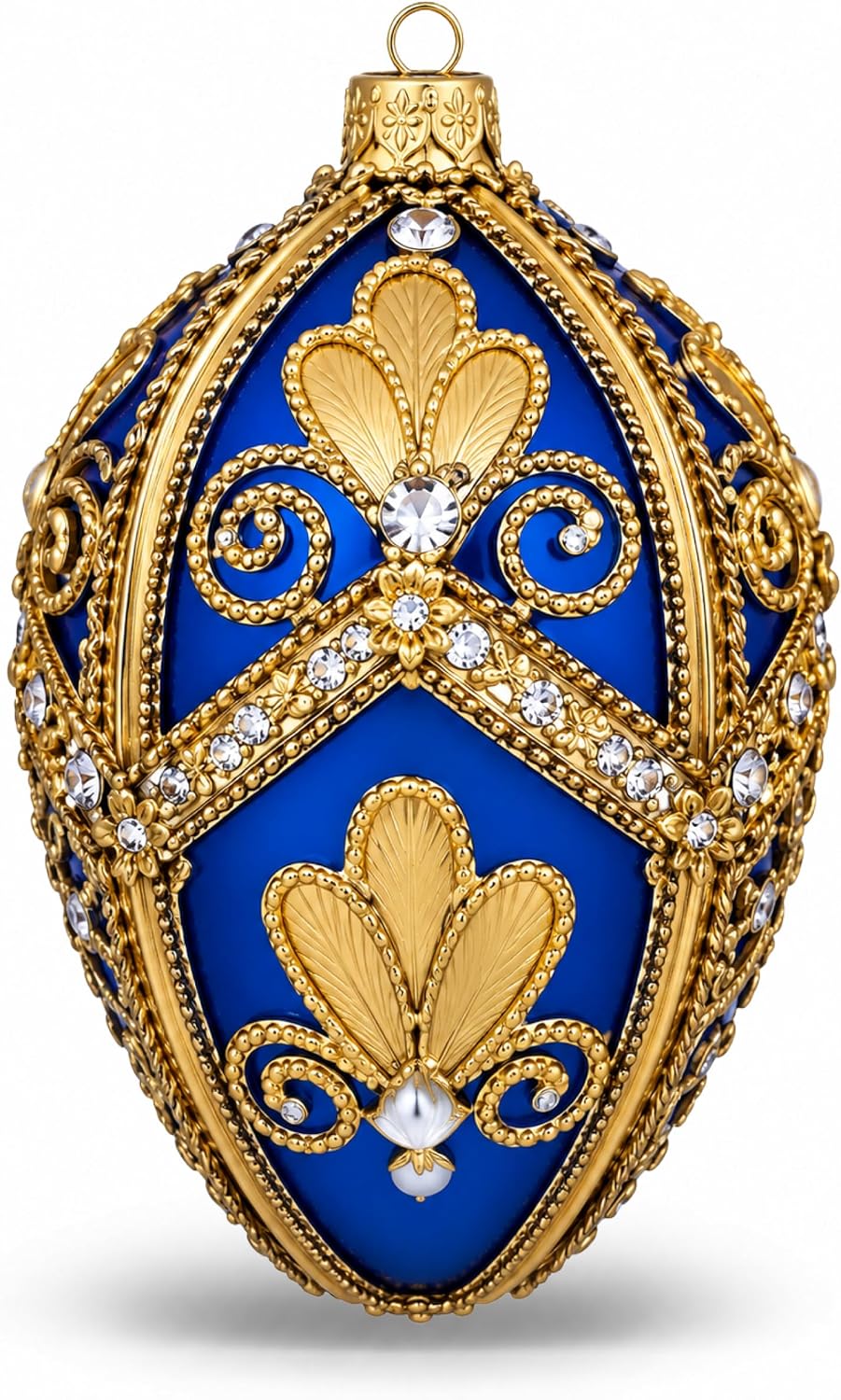 Faberge Egg Hand Blown Glass Christmas Ornaments Balls Sapphire Matte 5 in
