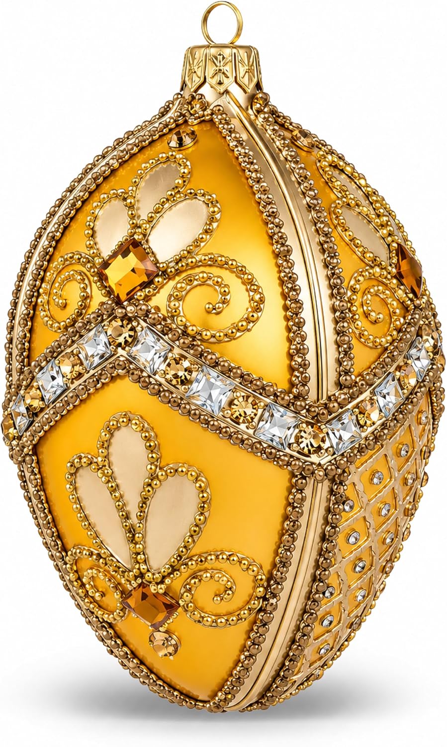 Faberge Egg Hand Blown Glass Christmas Ornaments Balls Gold 5 in