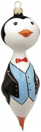 Penguin Glass Christmas Ornaments Balls Hand Blown Black Tie 5.25 in