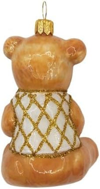 Teddy Glass Christmas Ornaments Balls Hand Blown Bear with Gift 3.5 in - image 2