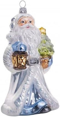 Santa Glass Christmas Ornaments Balls Hand Blown White with Lantern 6.5 in