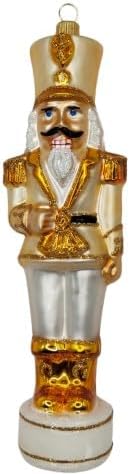 Nutcracker Glass Christmas Ornaments Balls Hand Blown Gold 7.25 in