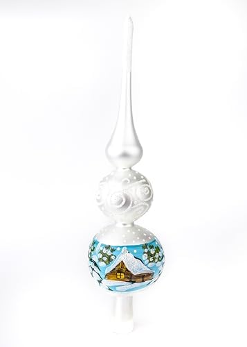 Glass Christmas tree topper spire finial, Polish Gallery, hand blown in Poland
