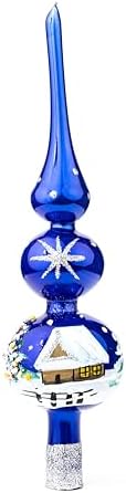 Glass Christmas tree topper spire finial, Polish Gallery, hand blown in Poland