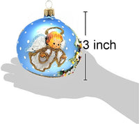 Hand Blown Glass Christmas Ornaments Ball, Baby's 1st Christmas Blue 3 in - image 2