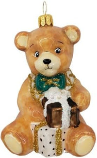 Teddy Glass Christmas Ornaments Balls Hand Blown Bear with Gift 3.5 in