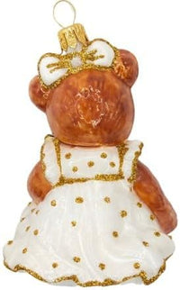 Teddy Glass Christmas Ornaments Balls Hand Blown Bear in White Dress 3.5 in - image 2