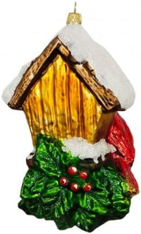 Cardinal Glass Christmas Ornaments Balls Hand Blown Birdhouse 5.75 in - image 2