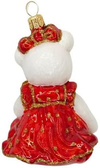 Polar Glass Christmas Ornaments Balls Hand Blown Bear in Red Dress 3.5 in - image 2