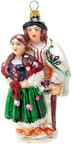 Highlander Goral Polish folk dancing couple glass ornament, Polish Gallery, made in Poland
