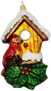 Cardinal Glass Christmas Ornaments Balls Hand Blown Birdhouse 5.75 in