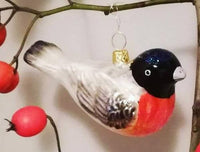 Bullfinch Glass Christmas Ornaments Balls Hand Blown Clip On Bird 4 in