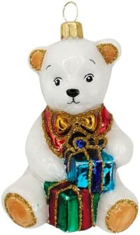 Polar Glass Christmas Ornaments Balls Hand Blown Bear with Gifts 3.5 in