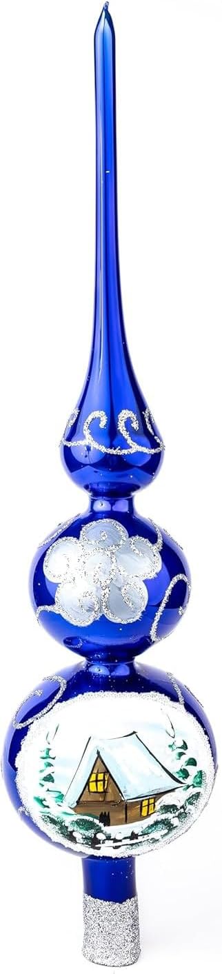 Finial Glass Christmas Vintage Tree Topper, Blue Wave 12 in