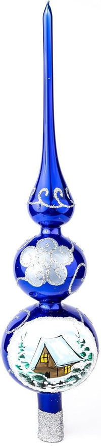 Finial Glass Christmas Vintage Tree Topper, Blue Wave 12 in