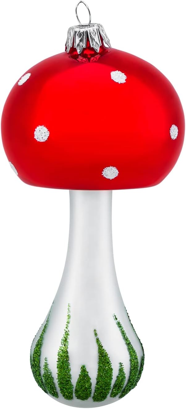 Red Mushroom Glass Christmas Ornaments Balls Hand Blown 5 in