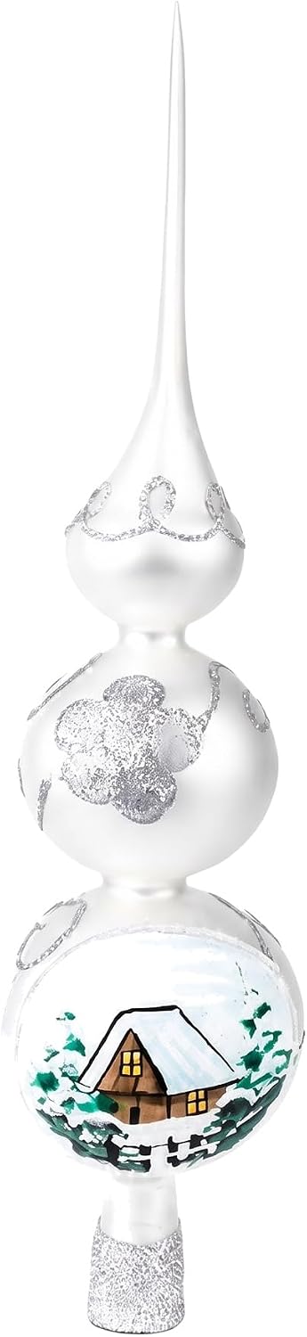 Finial Glass Christmas Vintage Tree Topper, Silver Wave 12 in