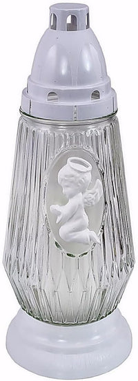AM Décor 3D White Angel Cemetery Memorial Candle | Gravesite Remembrance Decoration/Glass 