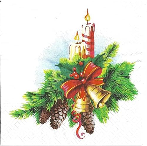 Christmas Napkins Paper Disposable Decorative Decoupage Bells and Candles