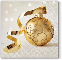 Christmas Napkins Paper Disposable Decorative Decoupage Golden Bauble 13 in