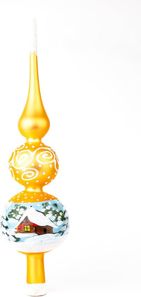 12 Inch Gold Spitz Glass Christmas Tree Topper Mouth Blown by Polish Artisans and Hand Dec