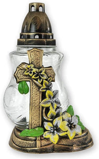 AM Décor Christian Cross Cemetery Memorial Candle | Gravesite Remembrance Decoration | Gla