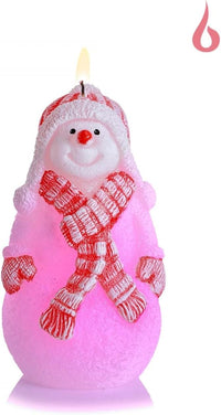 AM Décor Snowman Candle with Diode, Premium Handcrafted Holiday Decoration (Red Scarf)