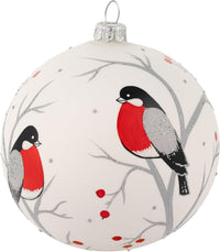 Red Cardinal Birds 2025 White Medium Glass Christmas Tree Ornament 5-inch Ø/120mm