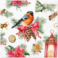 Bullfinch with Lampion Craft Napkins for Decoupage Vintage Napkins 20 Count