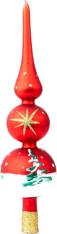 Finial Glass Christmas Vintage Tree Topper, Red Snowflake 15 in - image 6