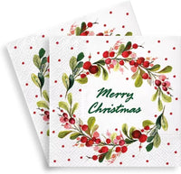 Christmas Napkins Paper Disposable Decorative Decoupage Berries Ring Merry - image 2
