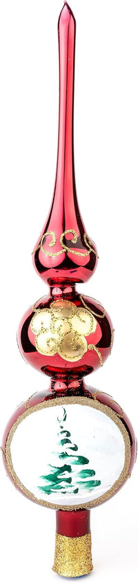Finial Glass Christmas Vintage Tree Topper, Burgundy Wave 12 in - image 2