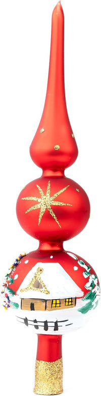 Finial Glass Christmas Vintage Tree Topper, Red Snowflake 15 in