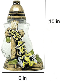 AM Décor Christian Cross Cemetery Memorial Candle | Gravesite Remembrance Decoration | Gla - image 2