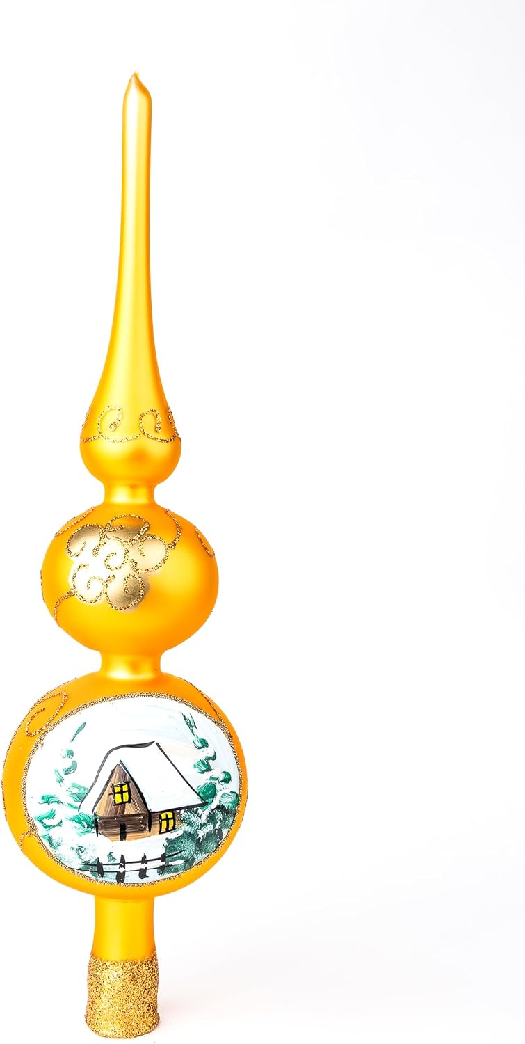 Finial Glass Christmas Vintage Tree Topper, Gold Wave 12 in | Vintage christmas tree toppe