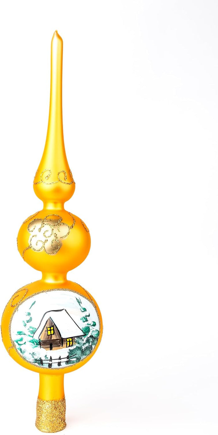 Finial Glass Christmas Vintage Tree Topper, Gold Wave 12 in | Vintage christmas tree toppe