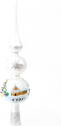 Finial Glass Christmas Vintage Tree Topper, Silver Snowflake 15 in