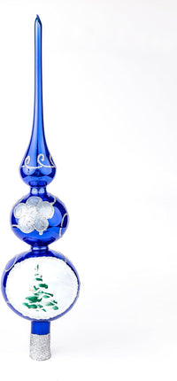 Finial Glass Christmas Vintage Tree Topper, Blue Wave 12 in - image 4