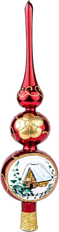 Finial Glass Christmas Vintage Tree Topper, Burgundy Wave 12 in