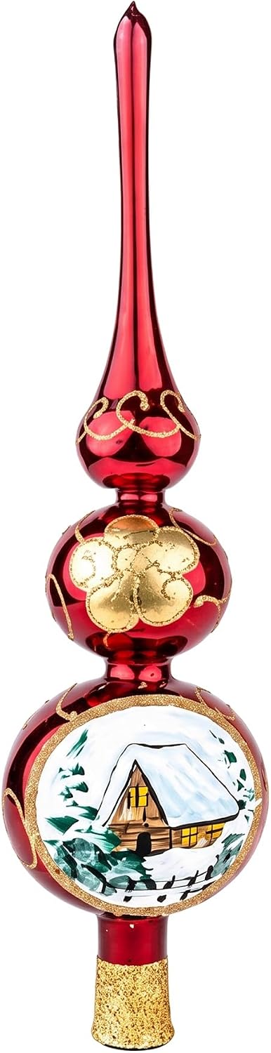 Finial Glass Christmas Vintage Tree Topper, Burgundy Wave 12 in