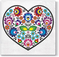 Lowicz Heart Luncheon Napkins 40pcs 13"x13" Polish Folk Pattern