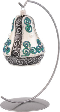 Hand Blown Glass Christmas Bells Ornaments, Teal Embellished 4 in - image 2