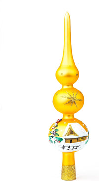 Finial Glass Christmas Vintage Tree Topper, Gold Snowflake 15 in