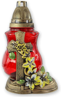 AM Décor Christian Cross Cemetery Memorial Candle | Gravesite Remembrance Decoration | Gla