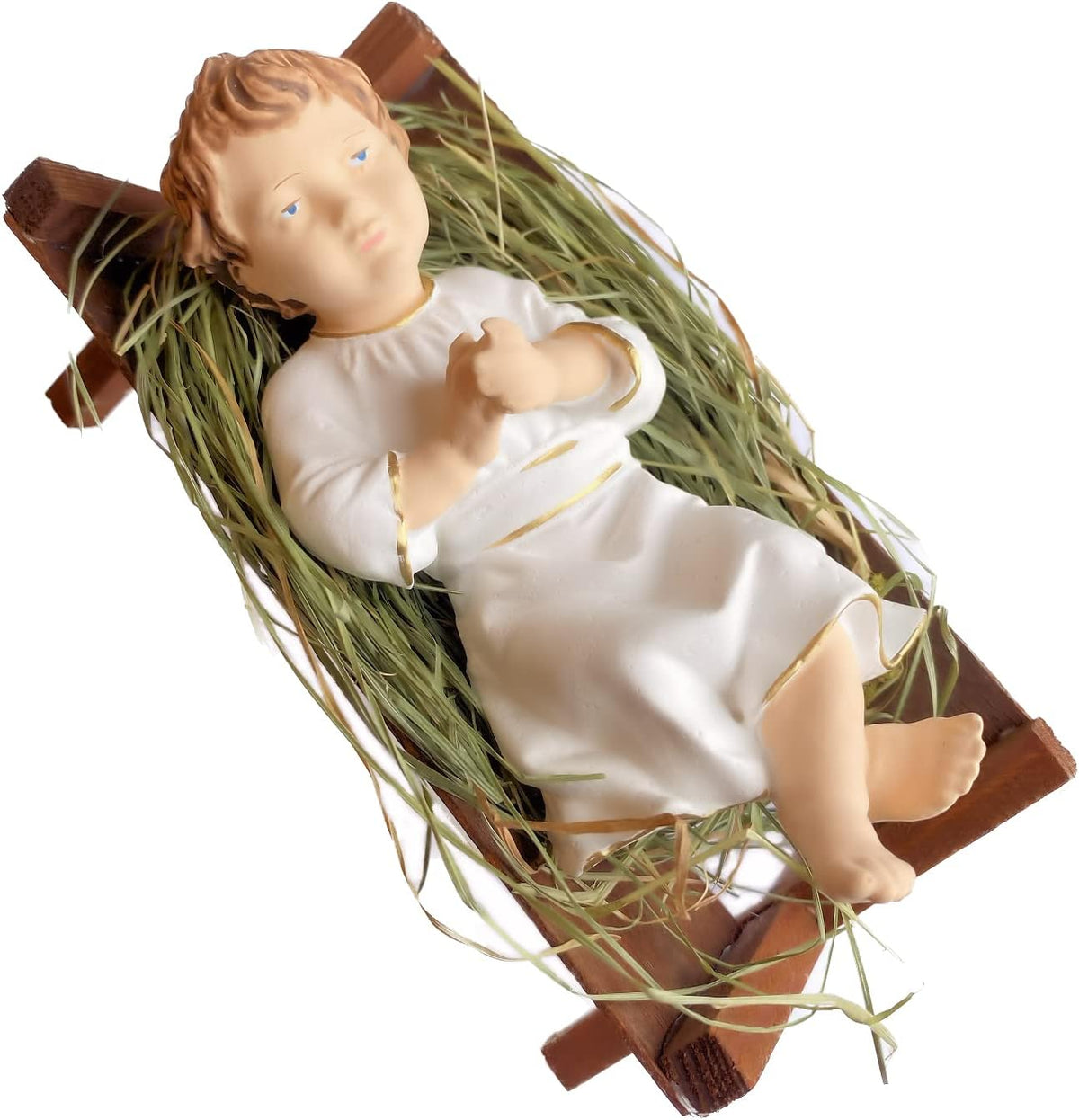 Baby Jesus Figurines Manger Nativity Scene Set Indoor Wooden Crib 5 in