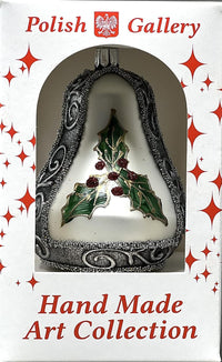 Hand Blown Glass Christmas Bells Ornaments, Mistletoe Leaf 4 in - image 6