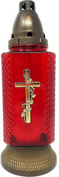 AM Décor Christian Cross Cemetery Memorial Candle | Gravesite Remembrance Decoration | Gla