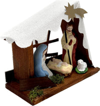 Wooden Nativity Set Figures Indoor Scene with Holy Family Stable White - image 3